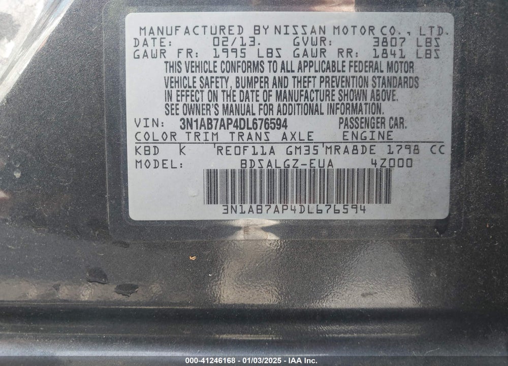 2013 NISSAN SENTRA VIN: 3N1AB7AP4DL676594
