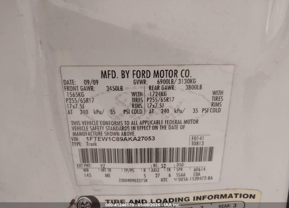 2010 FORD F-150 XLT VIN: 1FTEW1C89AKA27053
