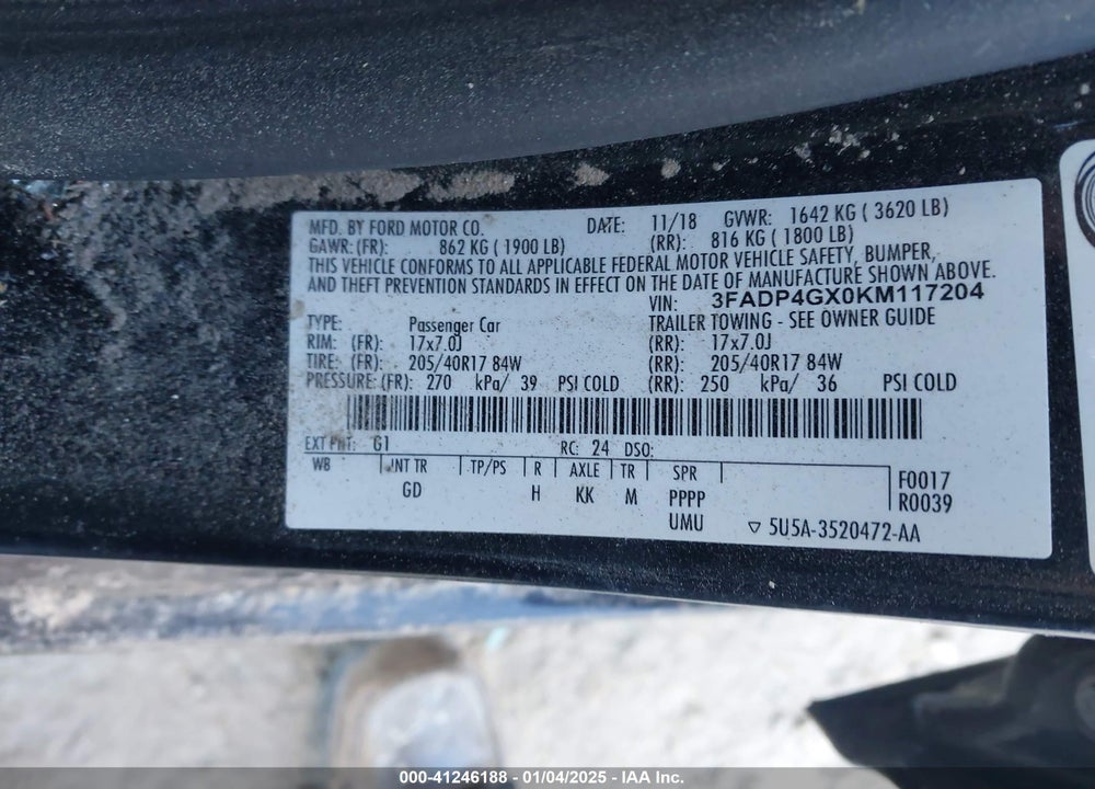 2019 FORD FIESTA ST VIN: 3FADP4GX0KM117204