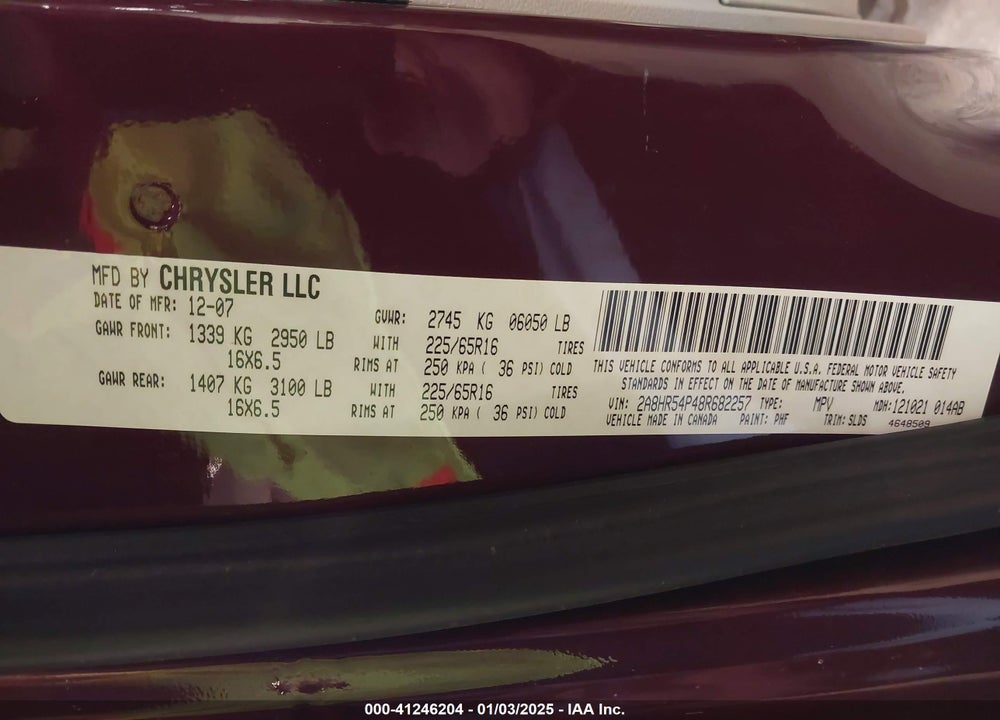 2008 CHRYSLER TOWN & COUNTRY TOURING VIN: 2A8HR54P48R682257