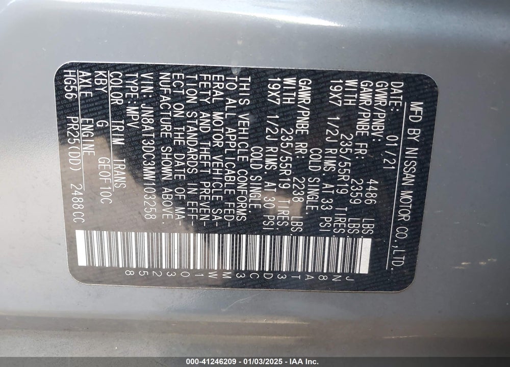 2021 NISSAN ROGUE PLATINUM FWD VIN: JN8AT3DC3MW103258