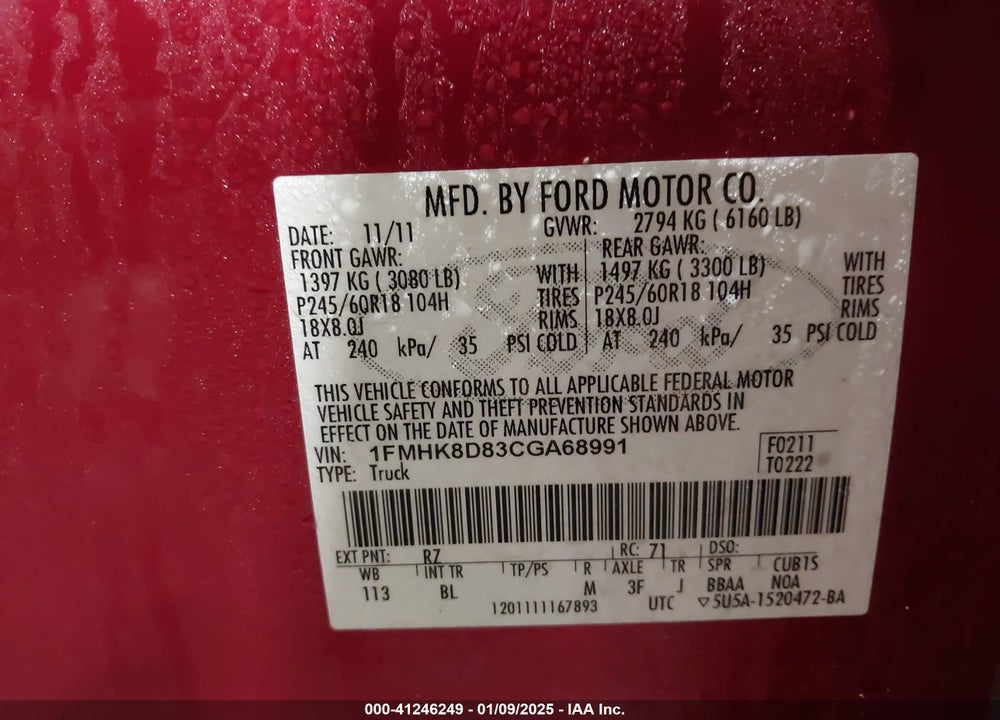 2012 FORD EXPLORER XLT VIN: 1FMHK8D83CGA68991