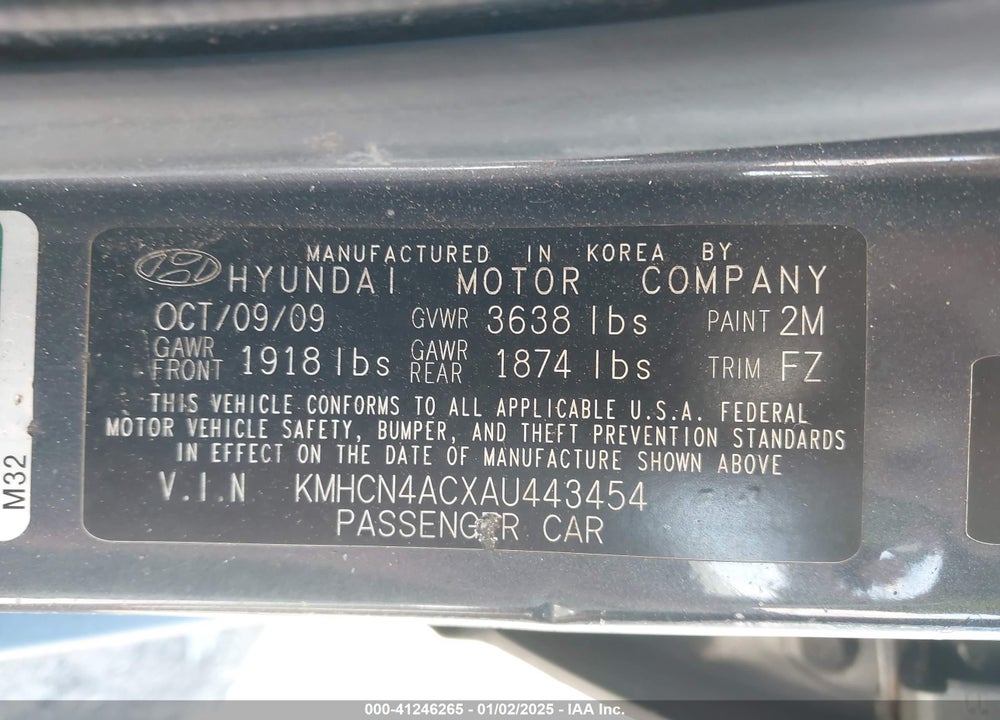 2010 HYUNDAI ACCENT GLS VIN: KMHCN4ACXAU443454