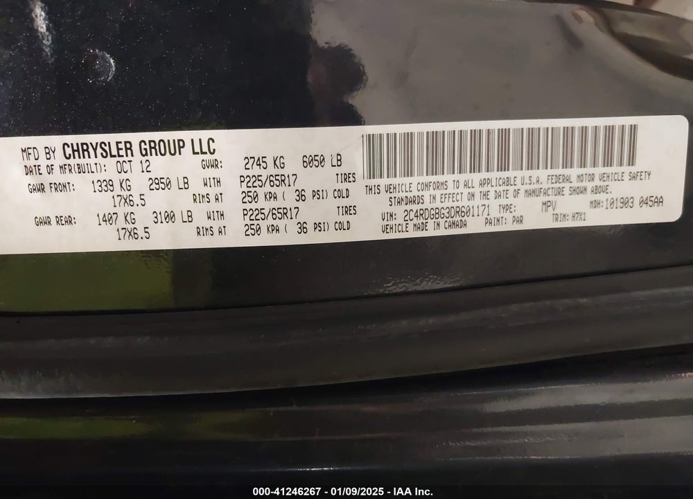 2013 DODGE GRAND CARAVAN SE VIN: 2C4RDGBG3DR601171