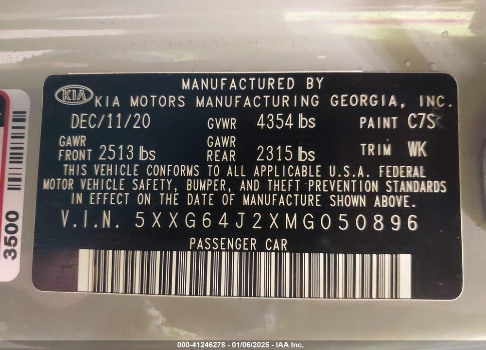 2021 KIA K5 GT LINE VIN: 5XXG64J2XMG050896