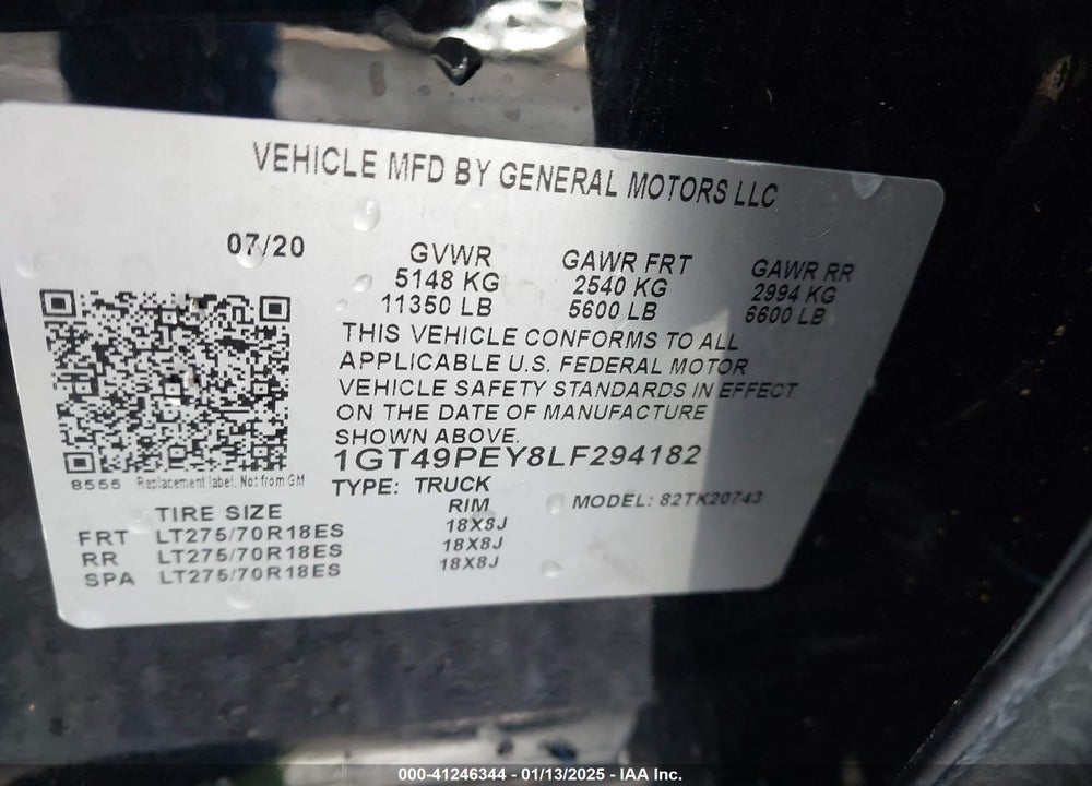 2020 GMC SIERRA 2500HD 4WD STANDARD BED AT4 VIN: 1GT49PEY8LF294182