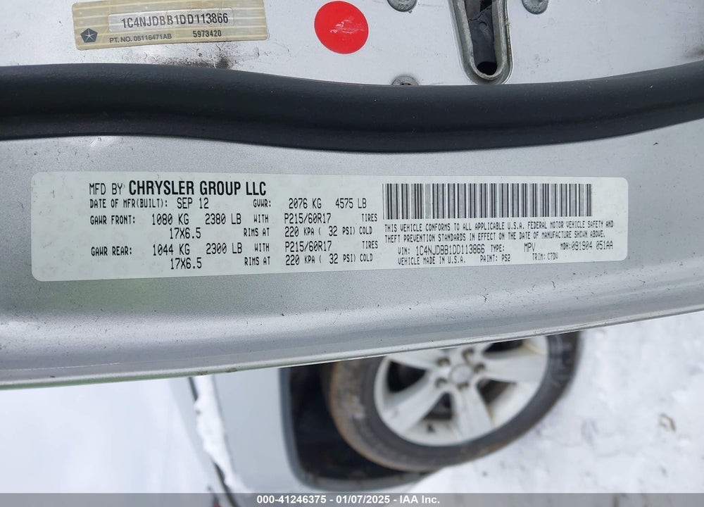 2013 JEEP COMPASS SPORT VIN: 1C4NJDBB1DD113866