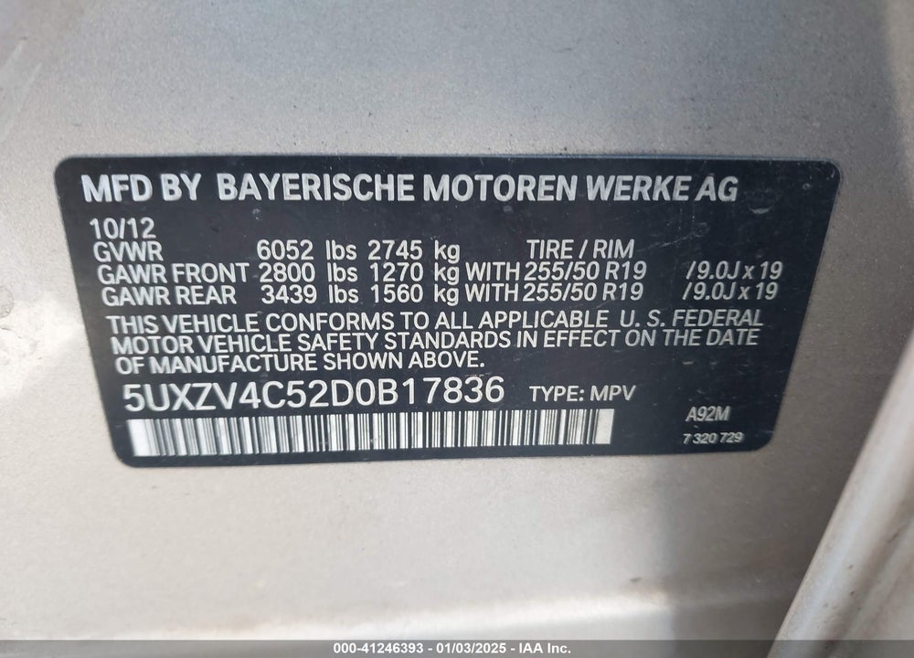 2013 BMW X5 XDRIVE35I/XDRIVE35I PREMIUM/XDRIVE35I SPORT ACTIVITY VIN: 5UXZV4C52D0B17836