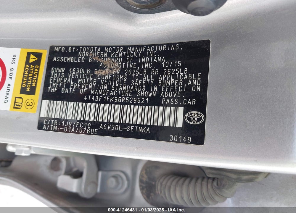 2016 TOYOTA CAMRY VIN: 4T4BF1FK9GR529621