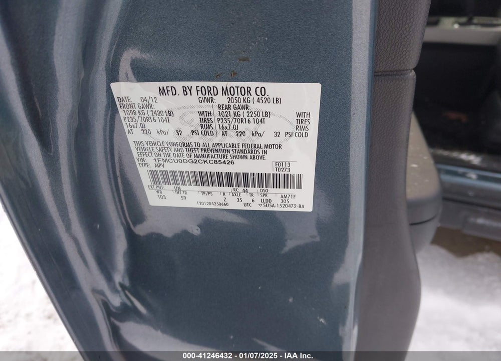 2012 FORD ESCAPE XLT VIN: 1FMCU0DG2CKC85426