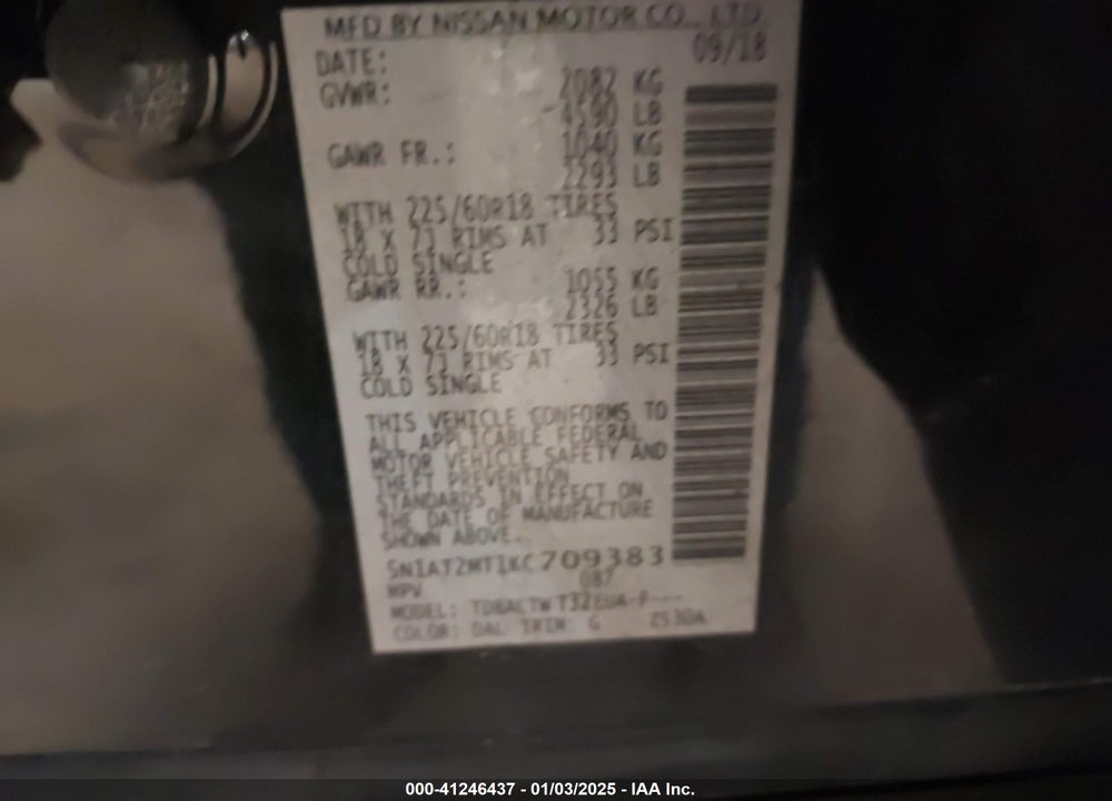 2019 NISSAN ROGUE SV VIN: 5N1AT2MT1KC709383