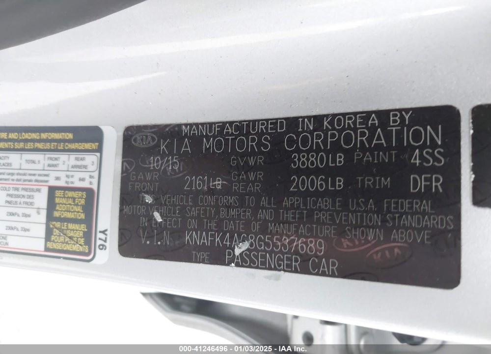2016 KIA FORTE VIN: KNAFK4A68G5537689