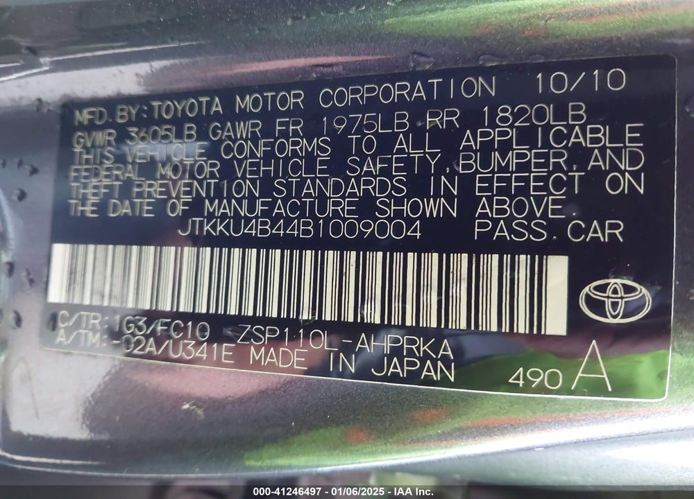 2011 SCION XD VIN: JTKKU4B44B1009004