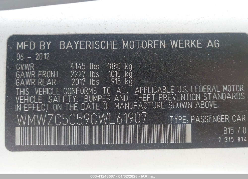 2012 MINI COOPER S COUNTRYMAN VIN: WMWZC5C59CWL61907