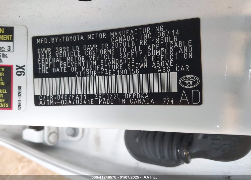 2014 TOYOTA COROLLA L VIN: 2T1BURHE4EC190156
