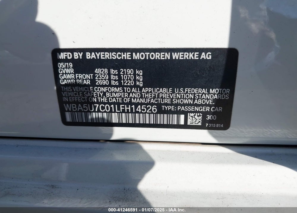 2020 BMW 3 SERIES VIN: WBA5U7C01LFH14526