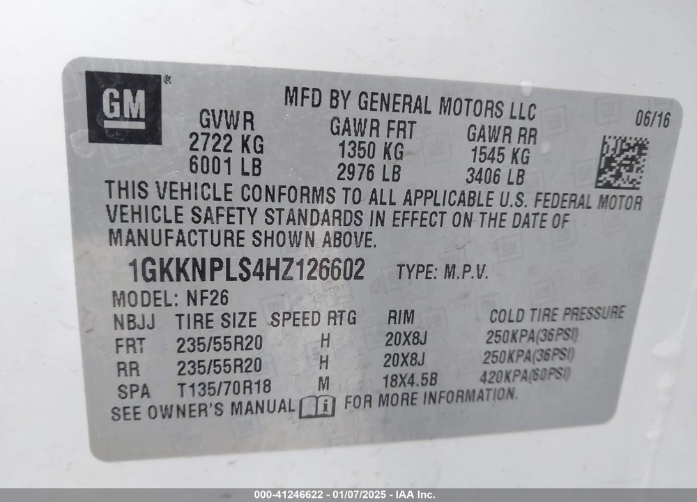 2017 GMC ACADIA DENALI VIN: 1GKKNPLS4HZ126602