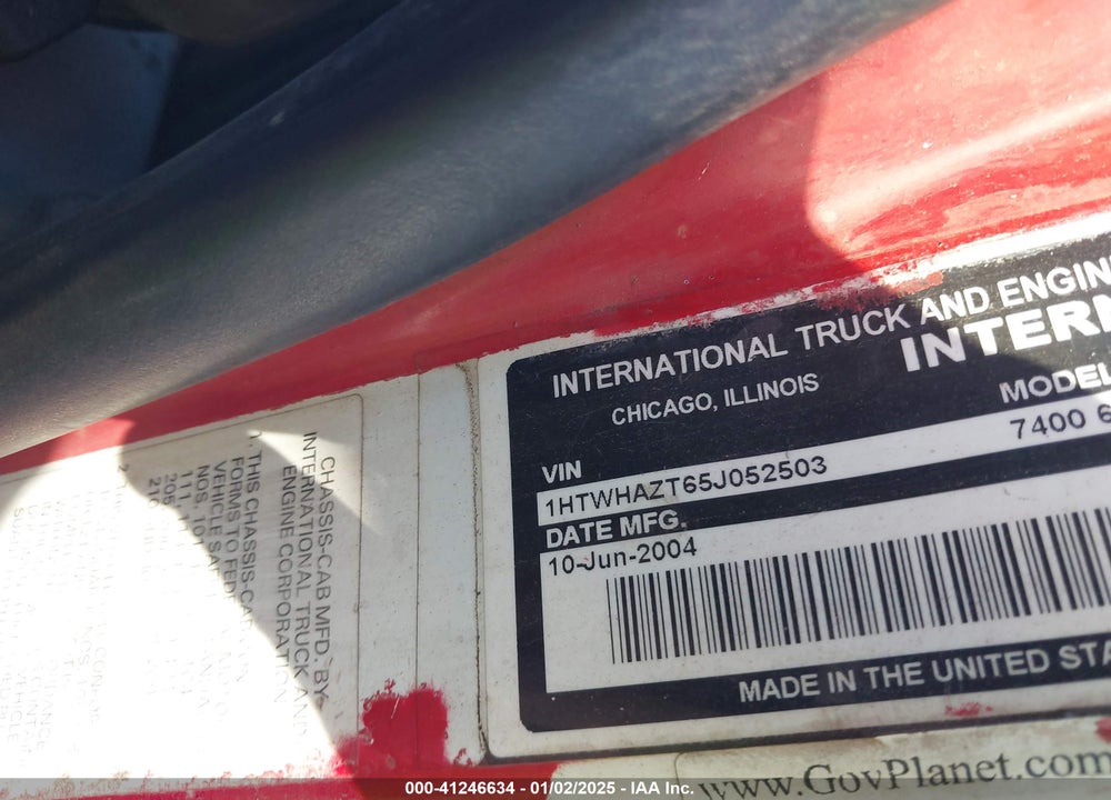2005 INTERNATIONAL 7000 7400 VIN: 1HTWHAZT65J052503