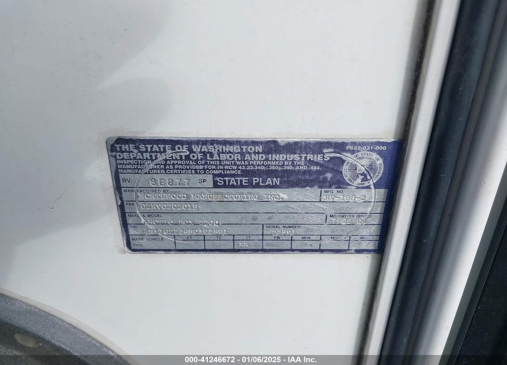 2005 NORTHWOOD ARCTIC FOX 22GQ VIN: 4N11G222650122591