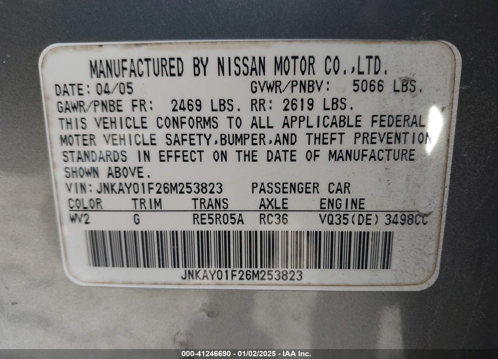 2006 INFINITI M35X VIN: JNKAY01F26M253823