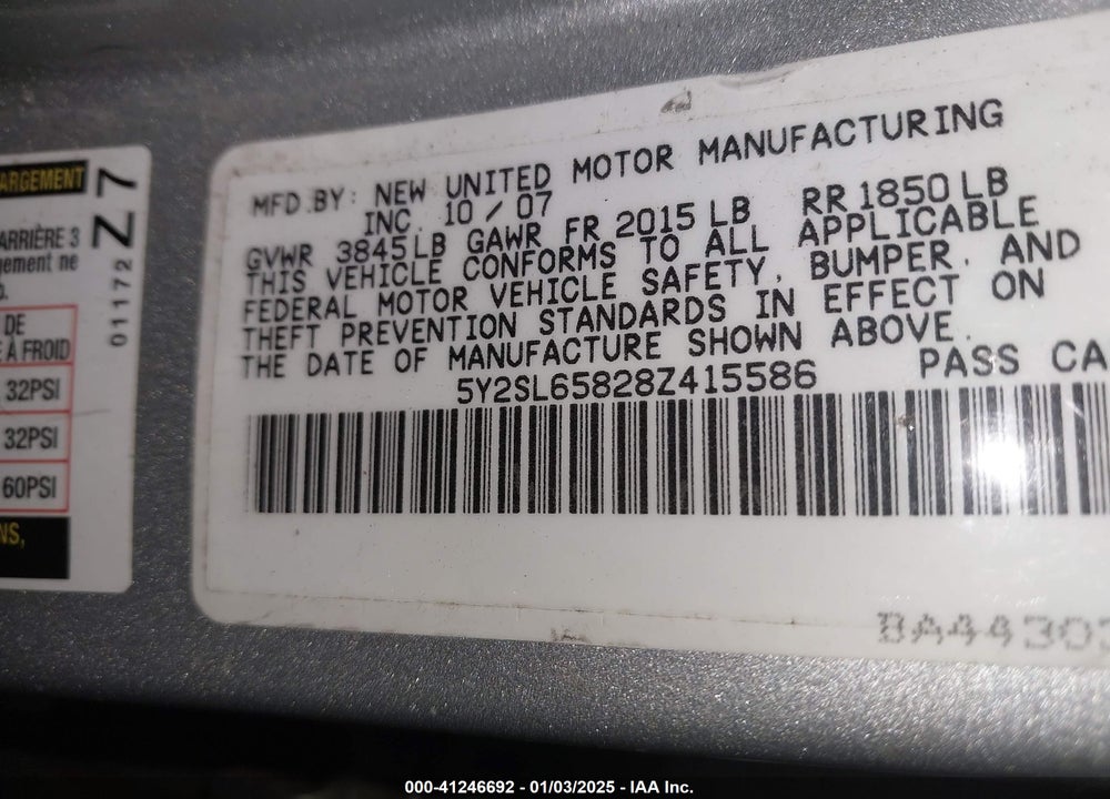 2008 PONTIAC VIBE VIN: 5Y2SL65828Z415586