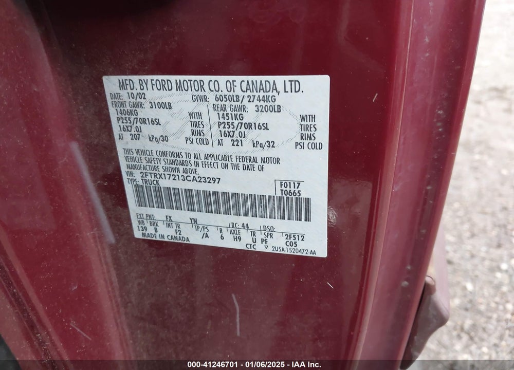 2003 FORD F-150 XL/XLT VIN: 2FTRX17213CA23297