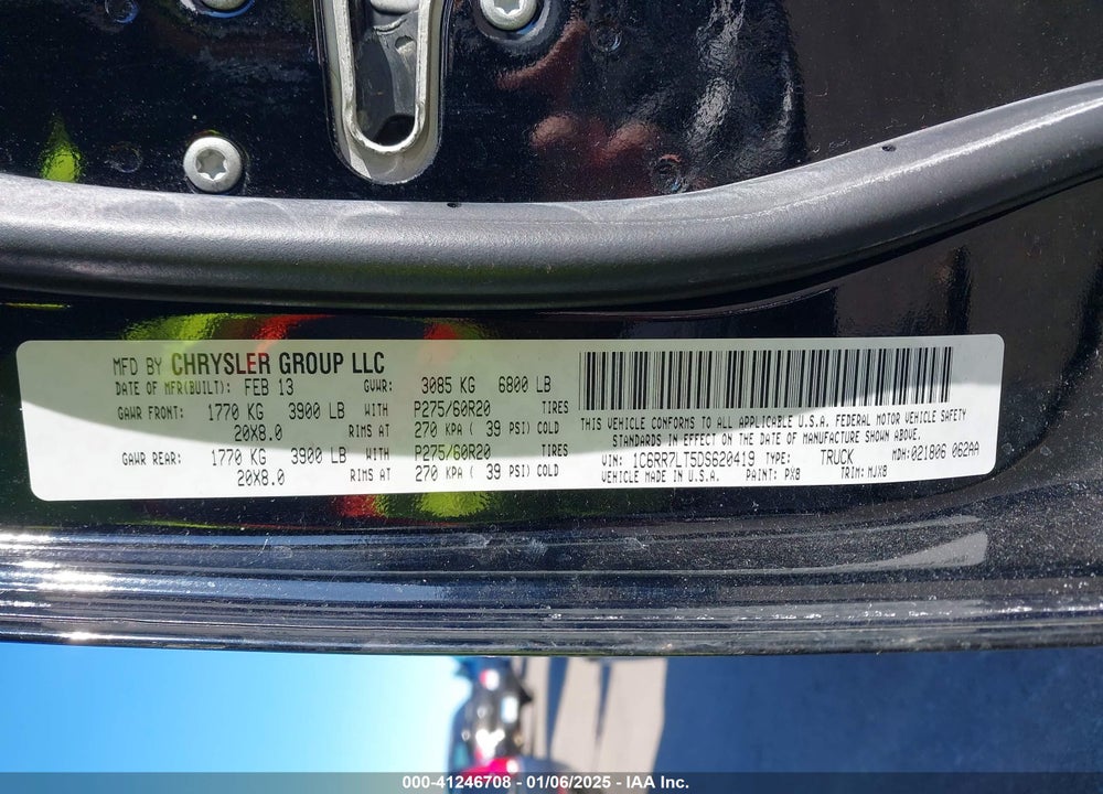 2013 RAM 1500 VIN: 1C6RR7LT5DS620419