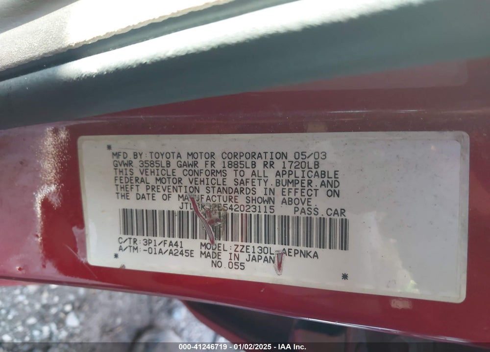 2004 TOYOTA COROLLA LE VIN: JTDBR32E542023115