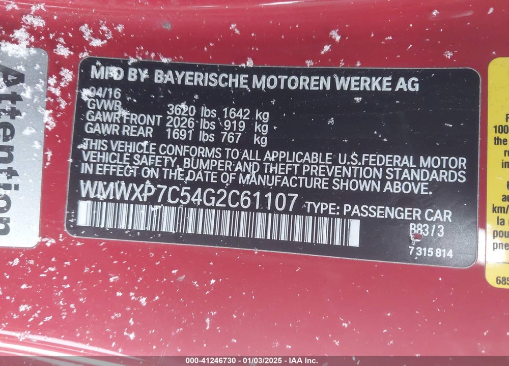 2016 MINI HARDTOP VIN: WMWXP7C54G2C61107