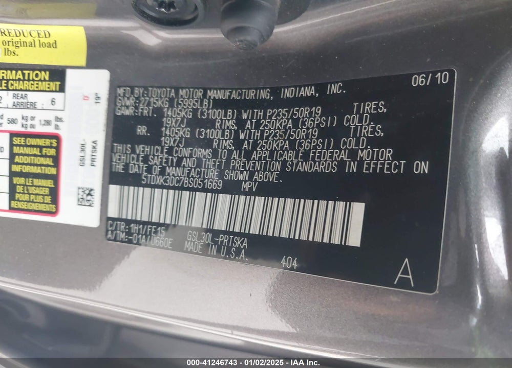 2011 TOYOTA SIENNA SPORT VIN: 5TDXK3DC7BS051669