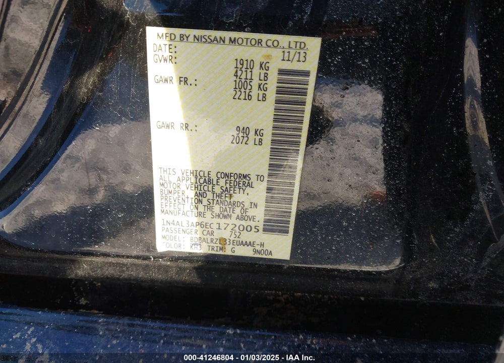 2014 NISSAN ALTIMA VIN: 1N4AL3AP6EC172005