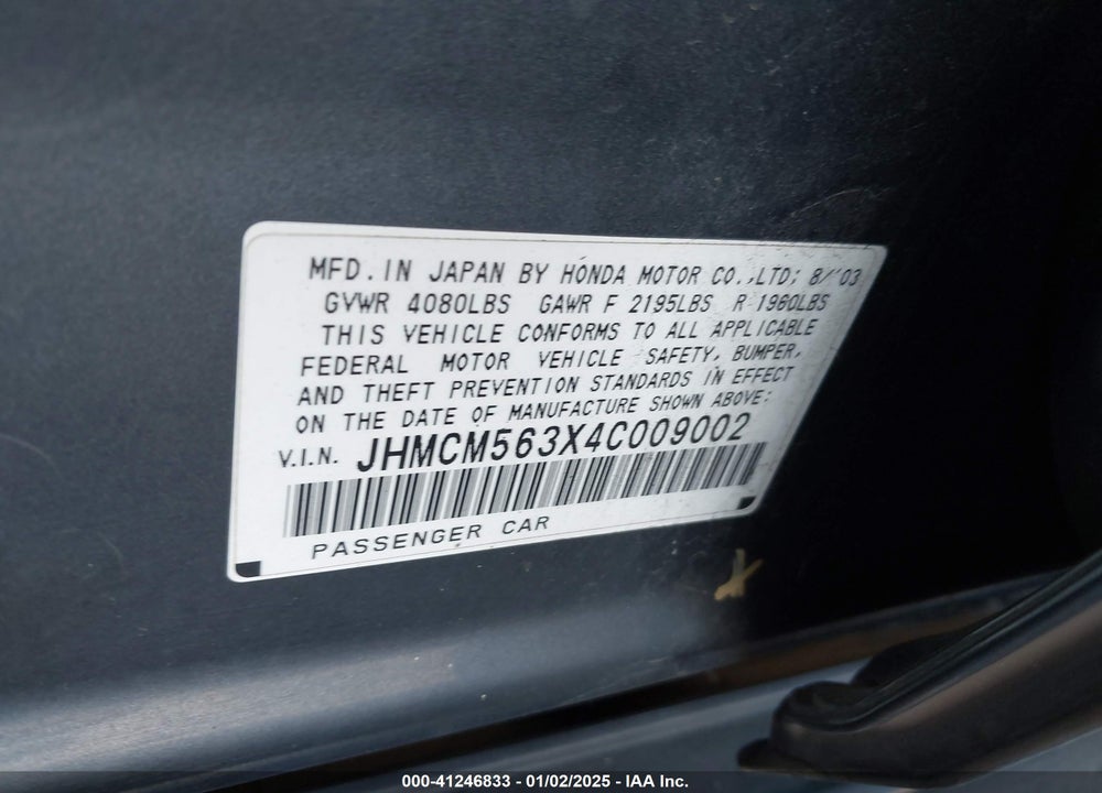 2004 HONDA ACCORD 2.4 LX VIN: JHMCM563X4C009002