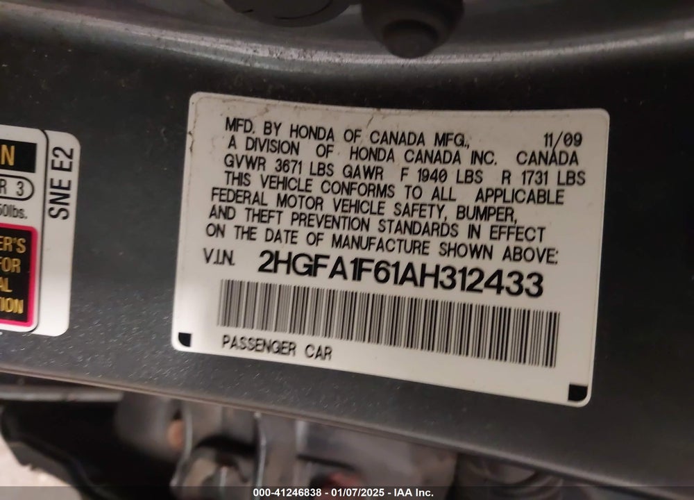 2010 HONDA CIVIC LX-S VIN: 2HGFA1F61AH312433