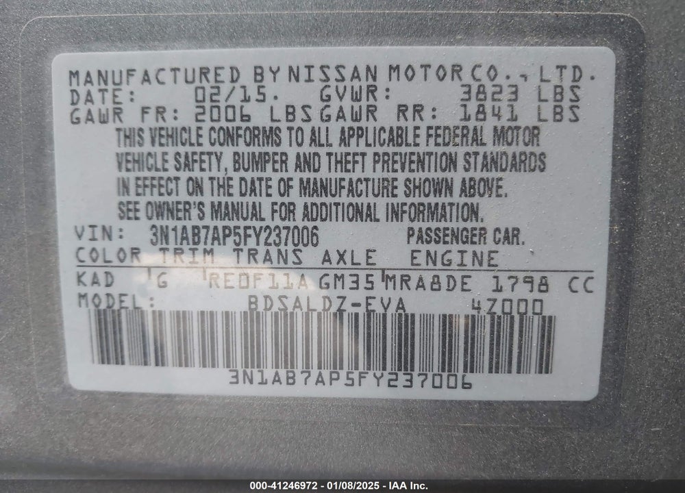 2015 NISSAN SENTRA VIN: 3N1AB7AP5FY237006