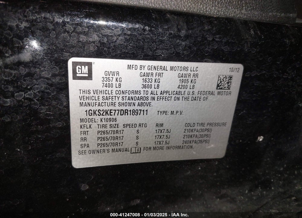 2013 GMC YUKON XL 1500 SLT VIN: 1GKS2KE77DR189711