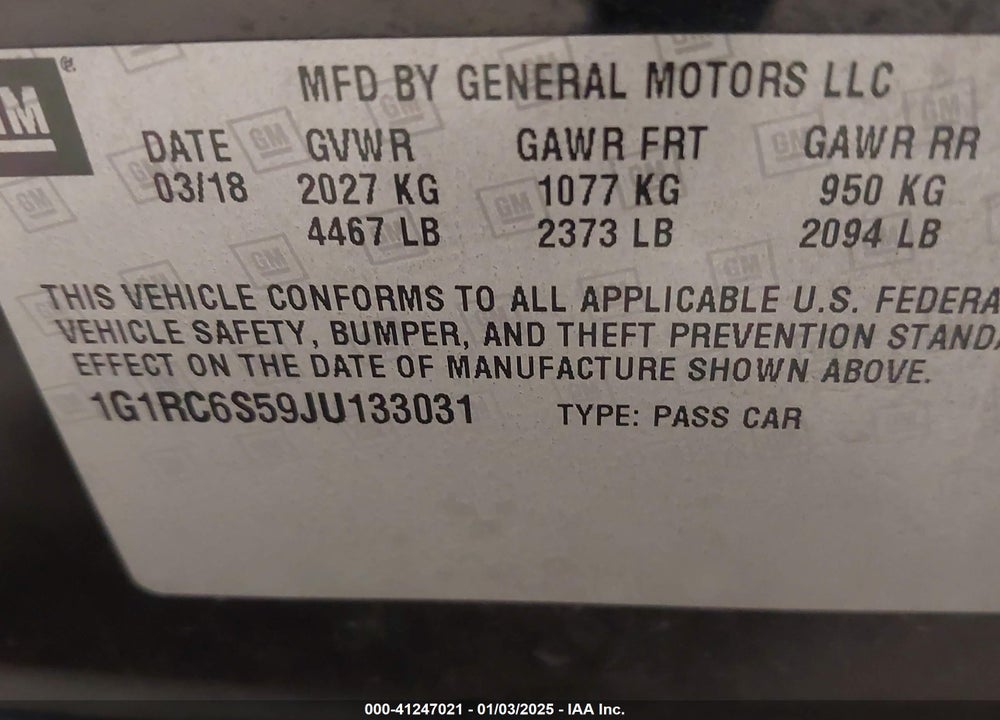 2018 CHEVROLET VOLT LT VIN: 1G1RC6S59JU133031