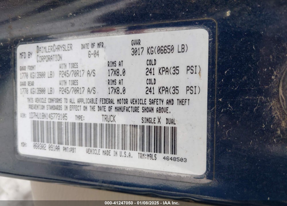 2004 DODGE RAM 1500 SLT/LARAMIE VIN: 1D7HU18N14S773105