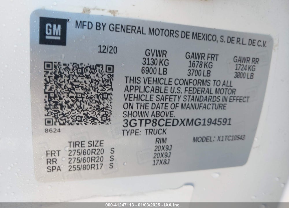 2021 GMC SIERRA 1500 2WD SHORT BOX ELEVATION VIN: 3GTP8CEDXMG194591