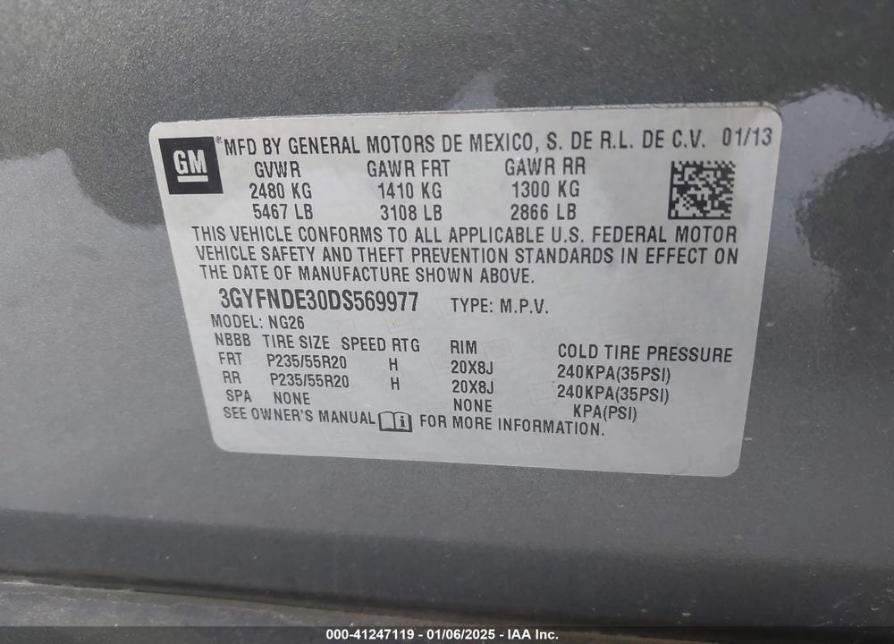 2013 CADILLAC SRX PERFORMANCE COLLECTION VIN: 3GYFNDE30DS569977