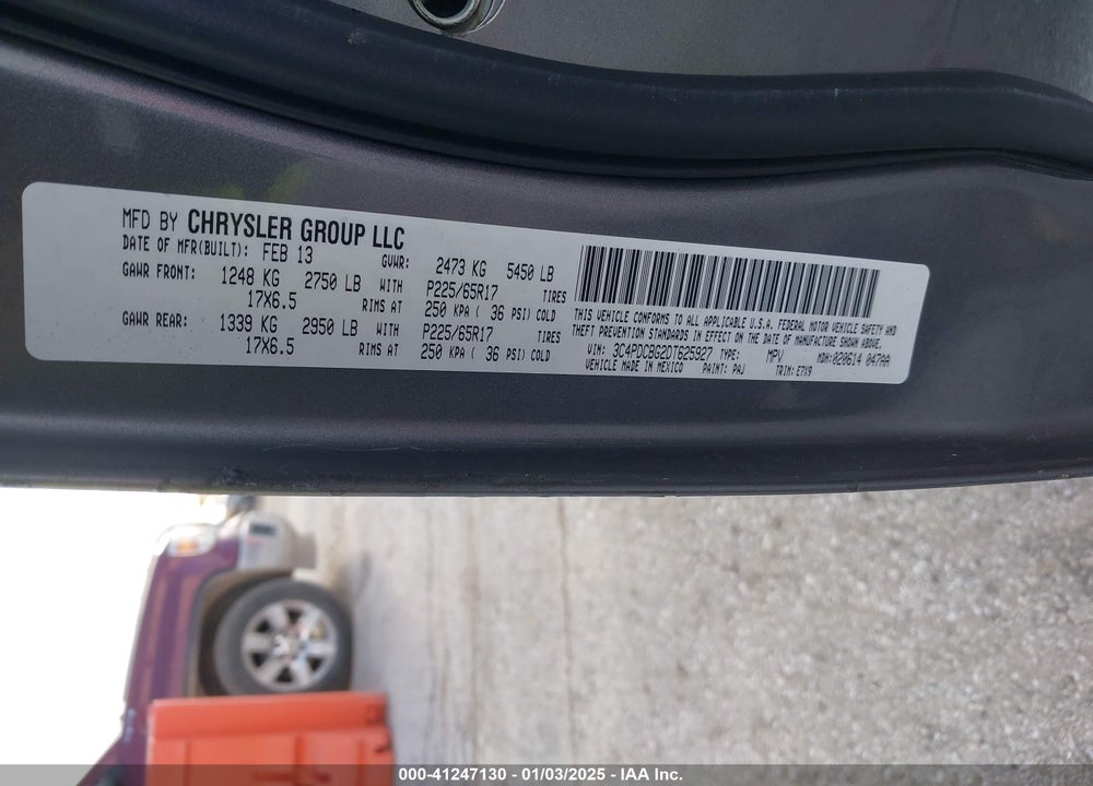 2013 DODGE JOURNEY SXT VIN: 3C4PDCBG2DT625927