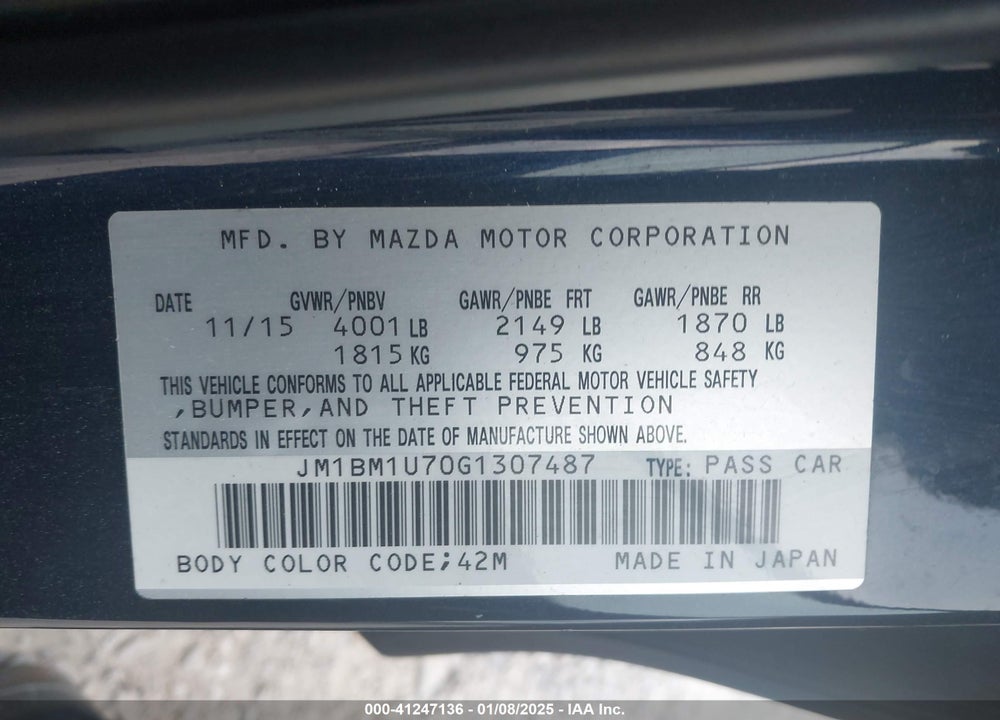 2016 MAZDA 3 I SPORT VIN: JM1BM1U70G1307487