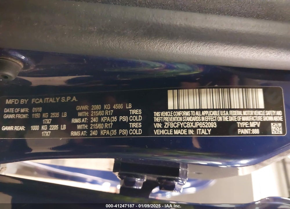 2018 FIAT 500X TREKKING AWD VIN: ZFBCFYCBXJP652093