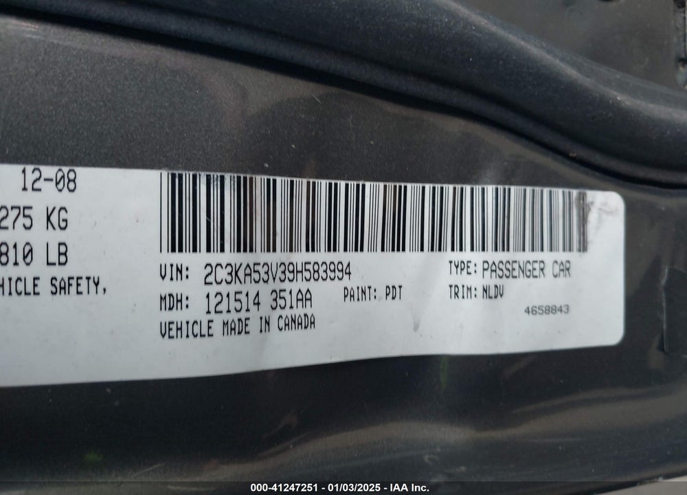 2009 CHRYSLER 300 VIN: 2C3KA53V39H583994
