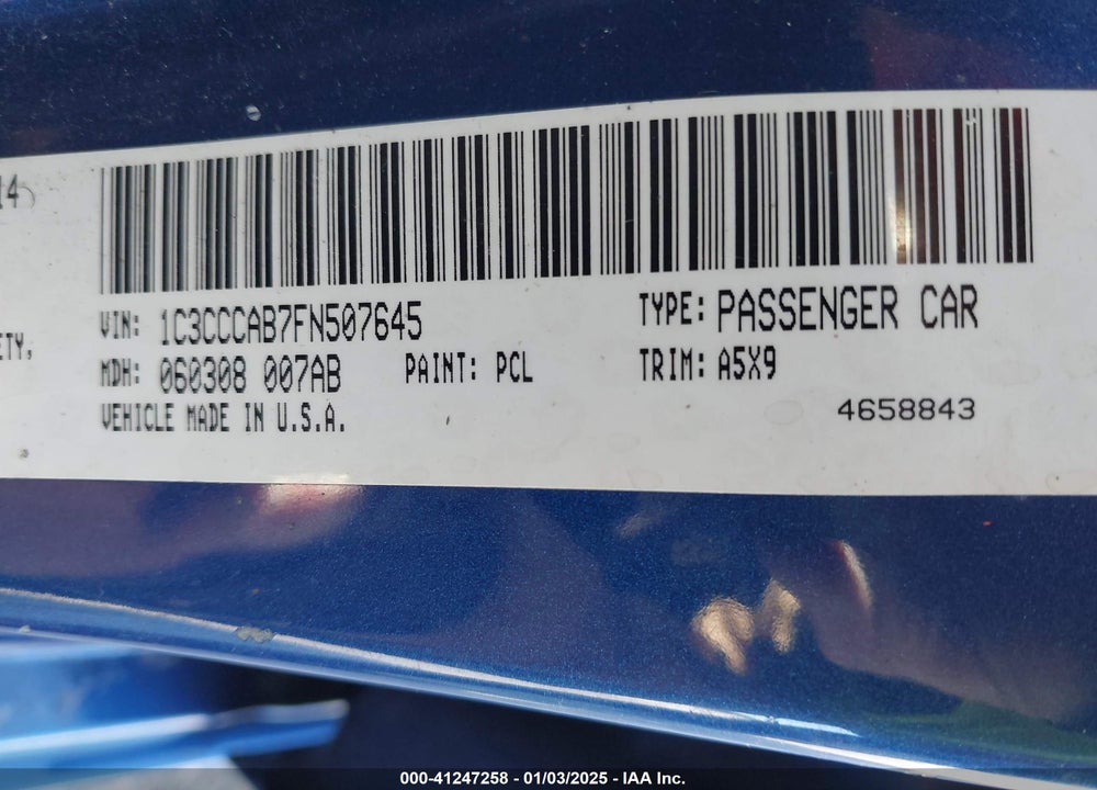 2015 CHRYSLER 200 VIN: 1C3CCCAB7FN507645