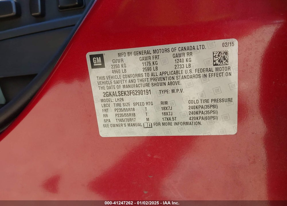 2015 GMC TERRAIN SLT-1 VIN: 2GKALSEK3F6290191
