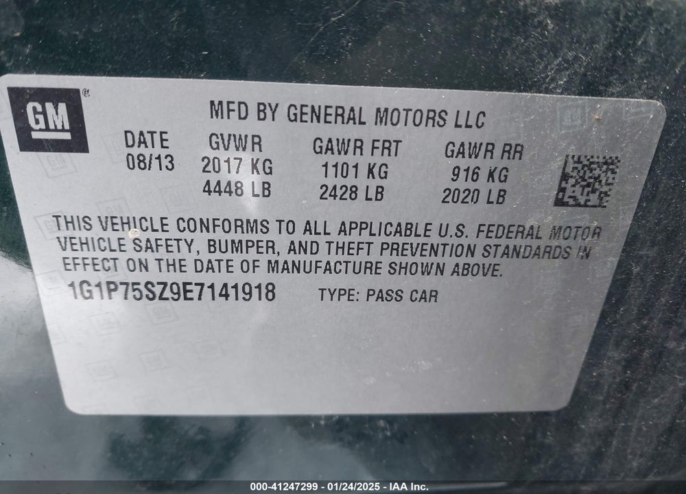 2014 CHEVROLET CRUZ VIN: 1G1P75SZ9E7141918