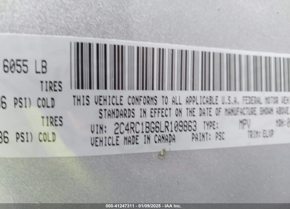 2020 CHRYSLER PACIFICA TOURING L VIN: 2C4RC1BG6LR109863