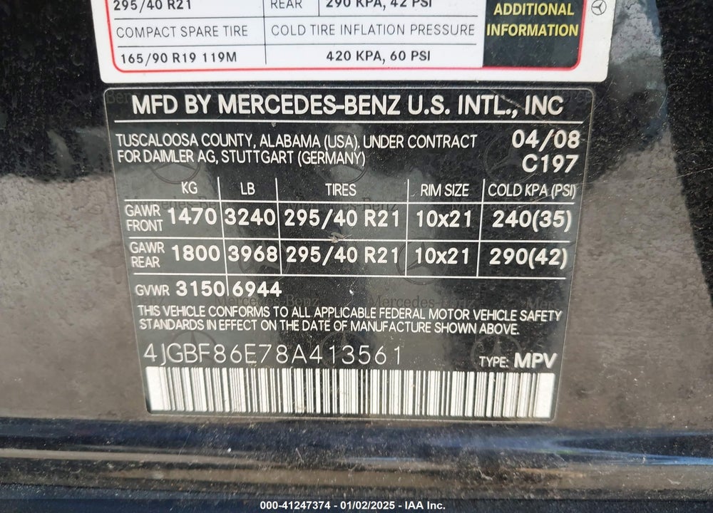 2008 MERCEDES-BENZ GL 550 4MATIC VIN: 4JGBF86E78A413561