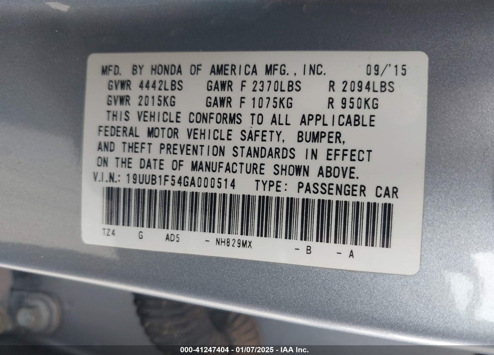 2016 ACURA TLX VIN: 19UUB1F54GA000514