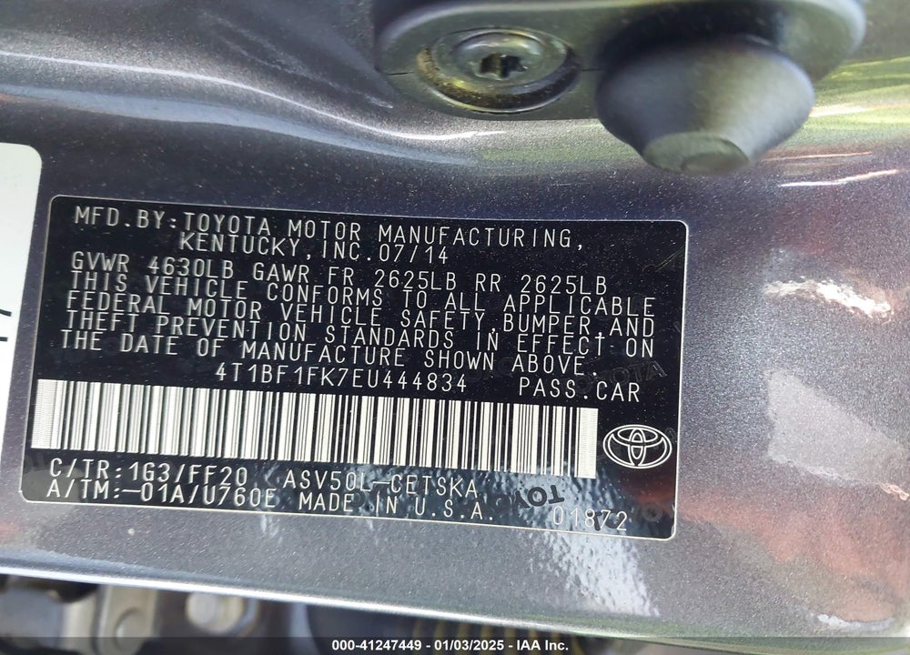 2014 TOYOTA CAMRY SE VIN: 4T1BF1FK7EU444834